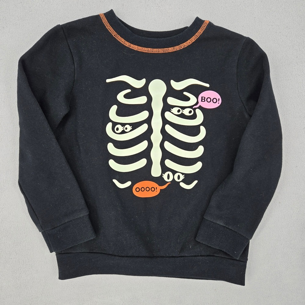 Cat & Jack Kids S 6/6X Sweatshirt Halloween‎ Skeleton Glow In The Dark Spooky
